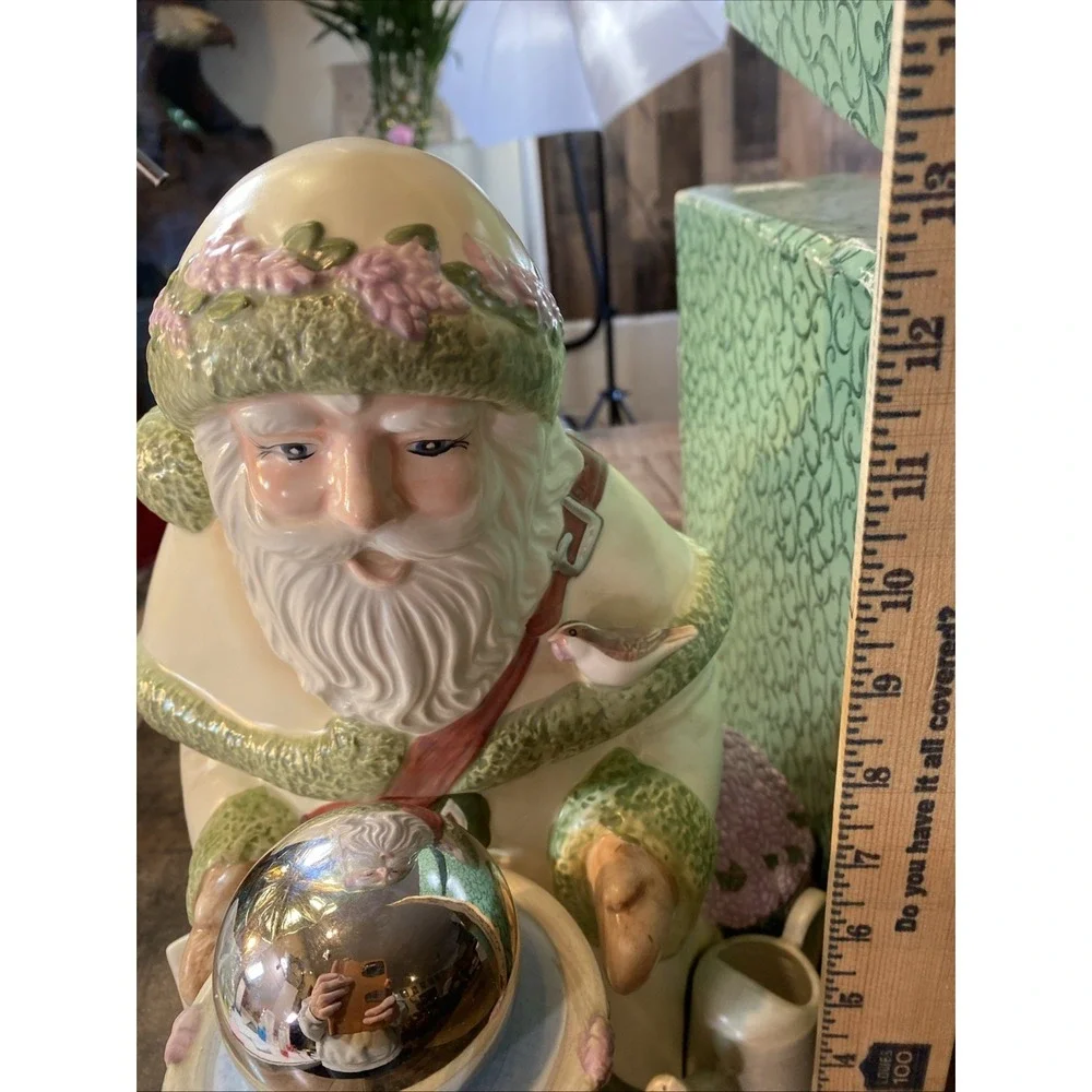 Pfaltzgraff Gazing Ball Santa Cookie Jar Naturewood Limited Edition 2000 Vtg
